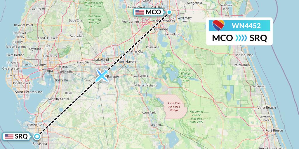 WN4452 Southwest Airlines Flight Map: Orlando to Sarasota