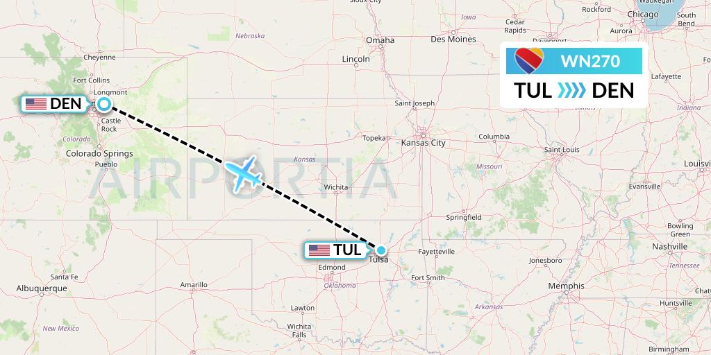 WN270 Southwest Airlines Flight Map: Tulsa to Denver