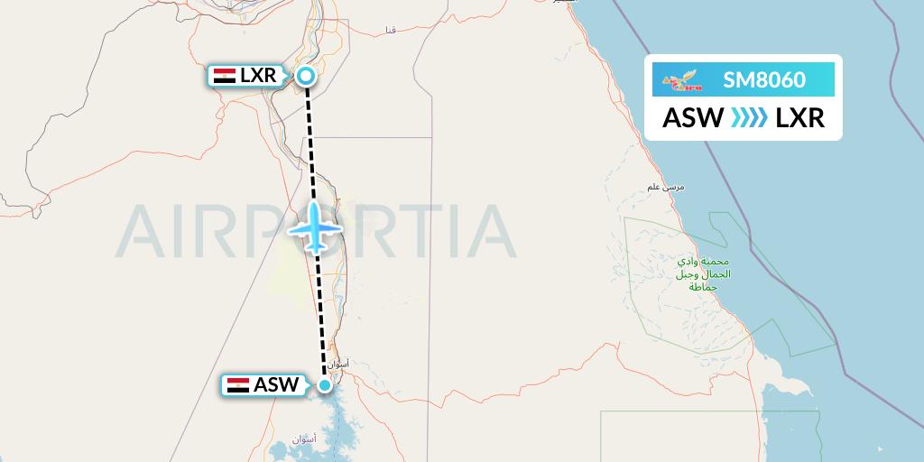SM8060 Air Cairo Flight Map: Aswan to Luxor