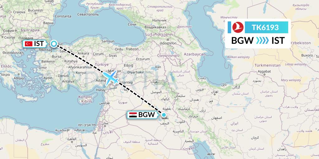 TK6193 Turkish Airlines Flight Map: Baghdad to Istanbul