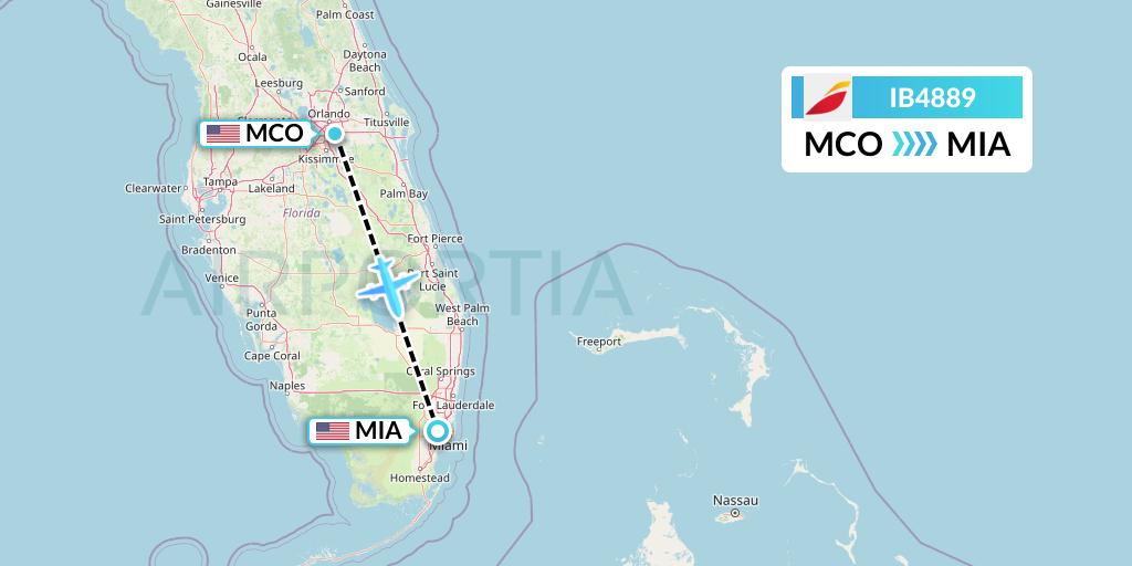 IB4889 Iberia Flight Map: Orlando to Miami