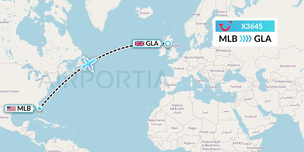 X3645 TUI fly Germany Flight Map: Melbourne to Glasgow
