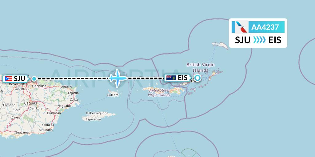 AA4237 American Airlines Flight Map: San Juan to Beef Island