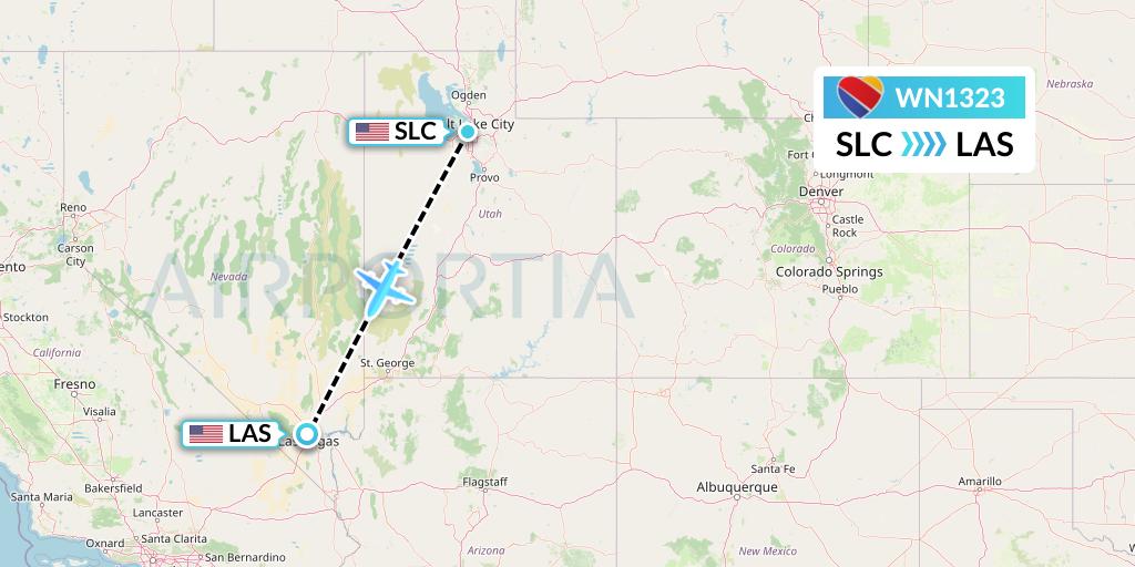 WN1323 Southwest Airlines Flight Map: Salt Lake City to Las Vegas