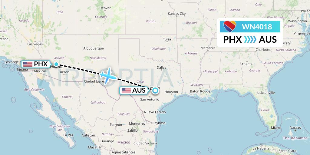 WN4018 Southwest Airlines Flight Map: Phoenix to Austin