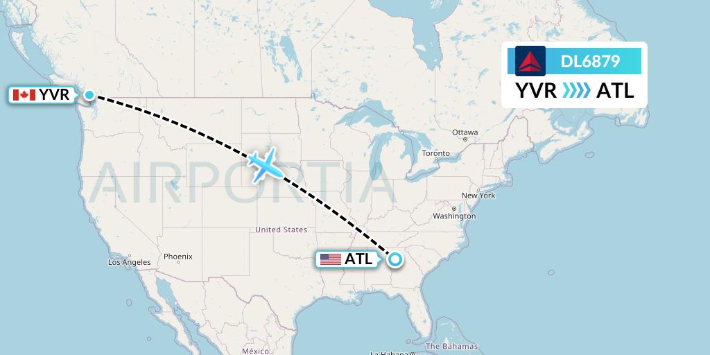 DL6879 Delta Air Lines Flight Map: Vancouver to Atlanta