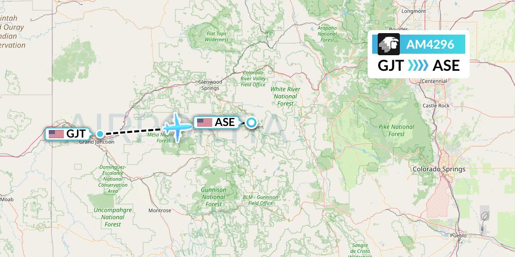 AM4296 Aeromexico Flight Map: Grand Junction to Aspen