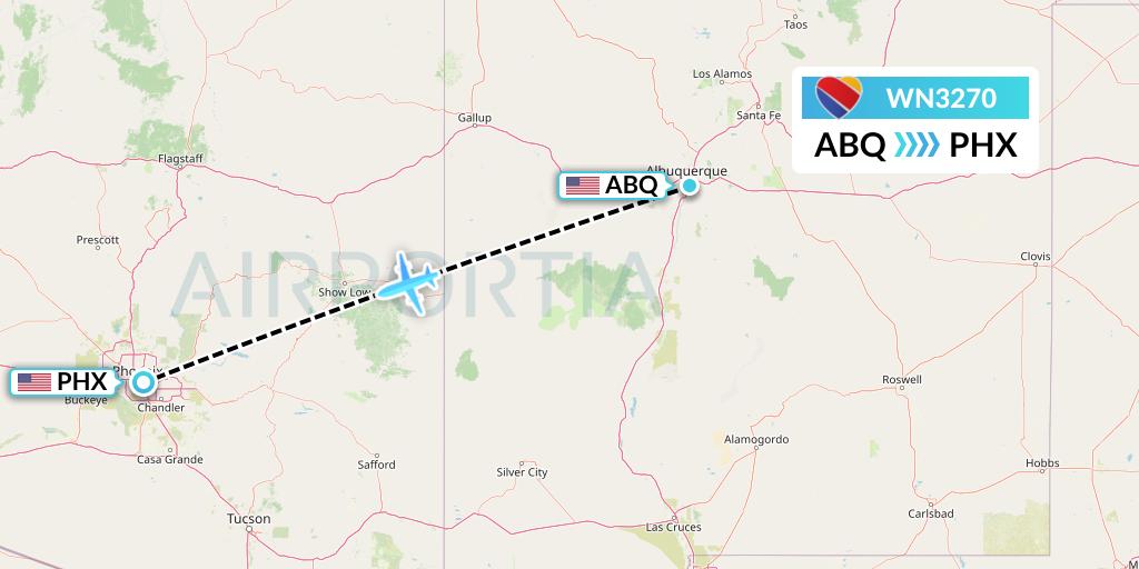 WN3270 Southwest Airlines Flight Map: Albuquerque to Phoenix