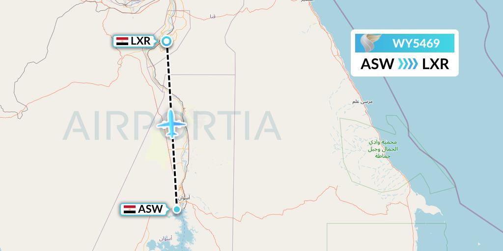 WY5469 Oman Air Flight Map: Aswan to Luxor
