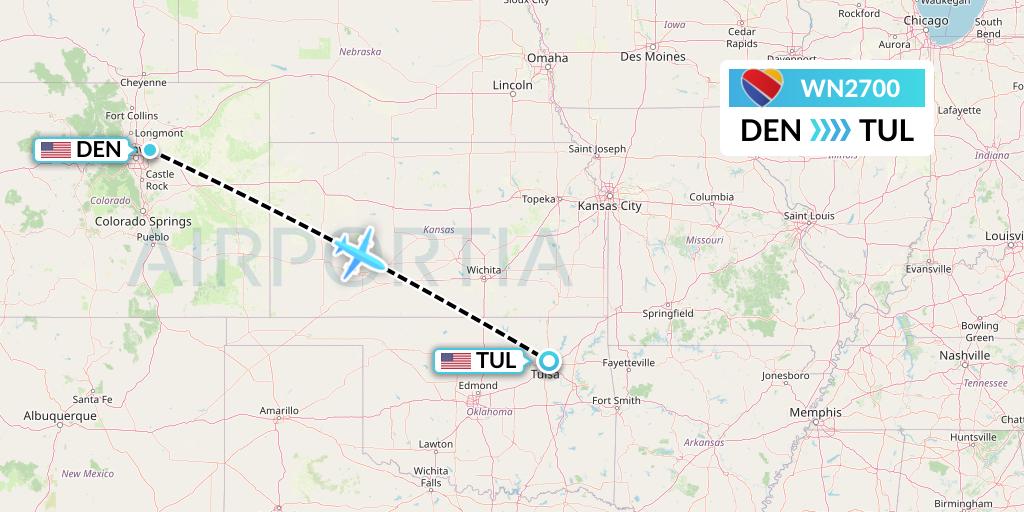 WN2700 Southwest Airlines Flight Map: Denver to Tulsa