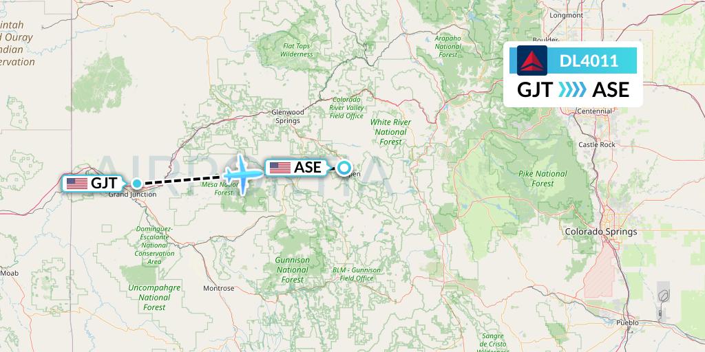 DL4011 Delta Air Lines Flight Map: Grand Junction to Aspen