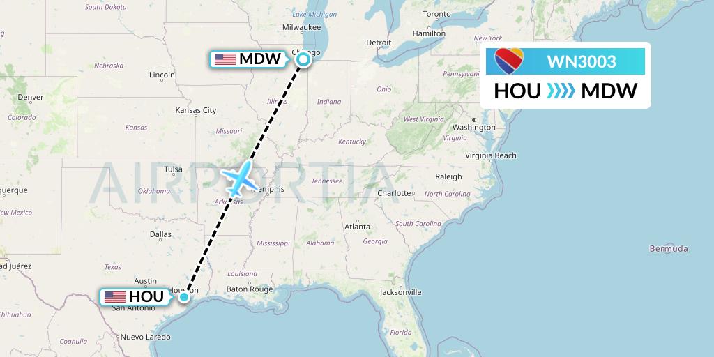 WN3003 Southwest Airlines Flight Map: Houston to Chicago