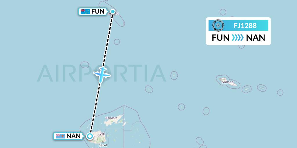 FJ1288 Fiji Airways Flight Map: Funafuti to Nadi