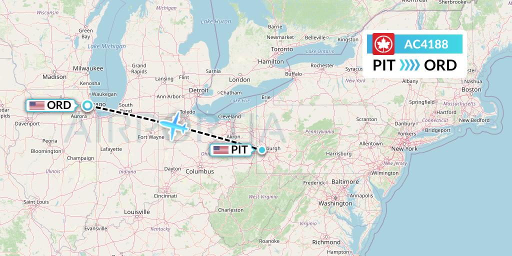 AC4188 Air Canada Flight Map: Pittsburgh to Chicago