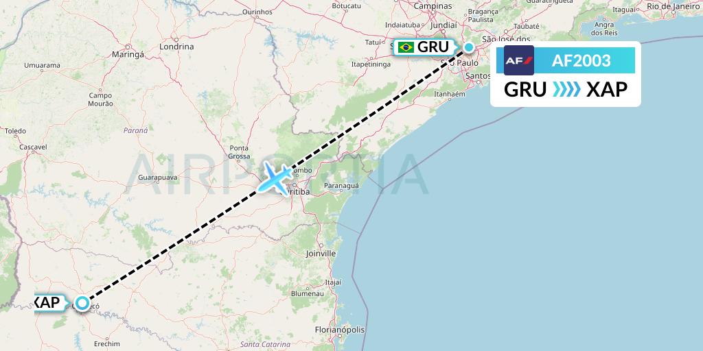 AF2003 Air France Flight Map: Sao Paulo to Chapeco