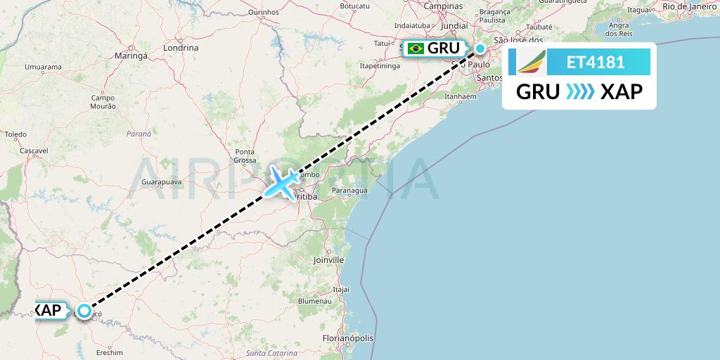 ET4181 Ethiopian Airlines Flight Map: Sao Paulo to Chapeco