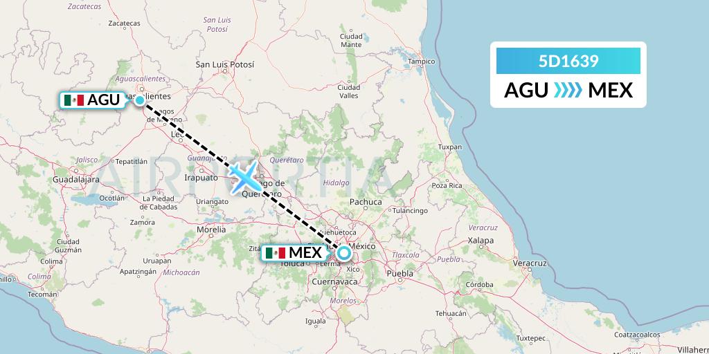 5D1639 Aeromexico Connect Flight Map: Aguascalientes to Mexico City