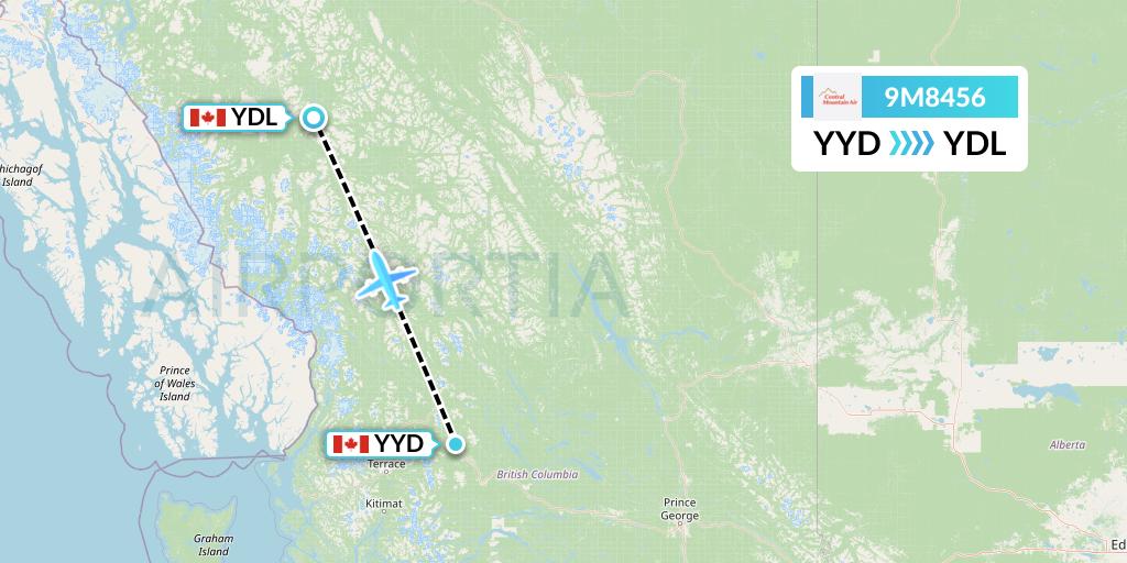 9M8456 Central Mountain Air Flight Map: Smithers to Dease Lake