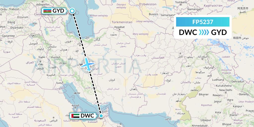 FP5237 FlyPelican Flight Map: Dubai to Baku