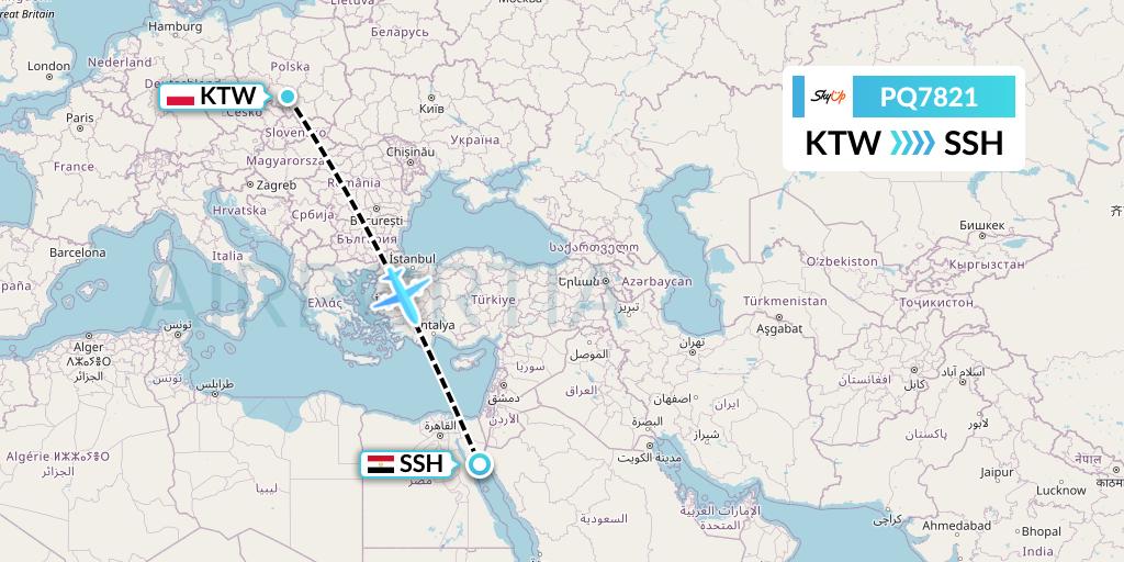 PQ7821 SkyUp Airlines Flight Map: Katowice to Sharm el-Sheikh