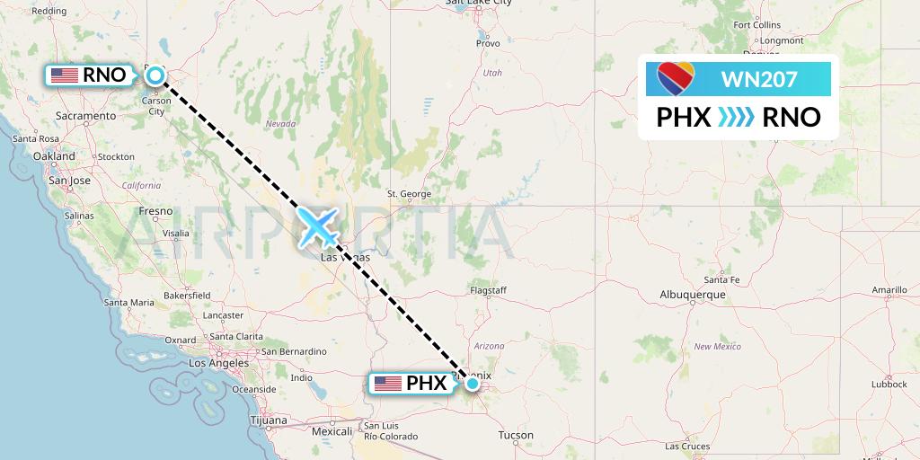 WN207 Southwest Airlines Flight Map: Phoenix to Reno