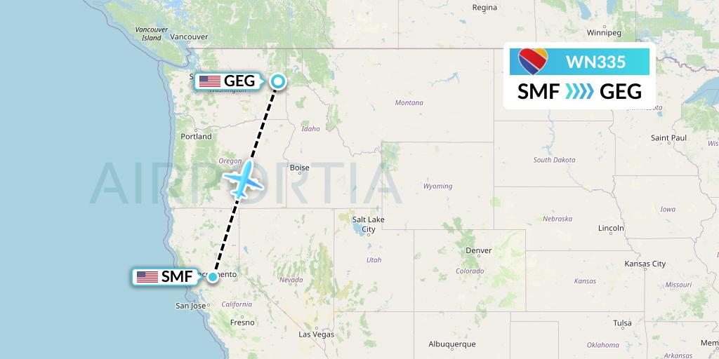 WN335 Southwest Airlines Flight Map: Sacramento to Spokane