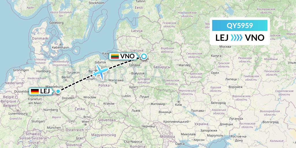 QY5959 European Air Transport Flight Map: Leipzig to Vilnius