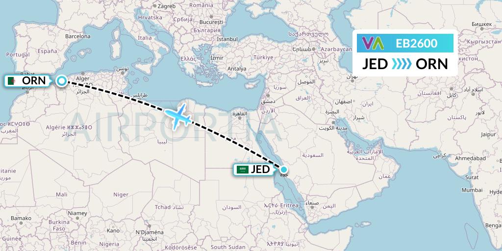 EB2600 Wamos Air Flight Map: Jeddah to Oran