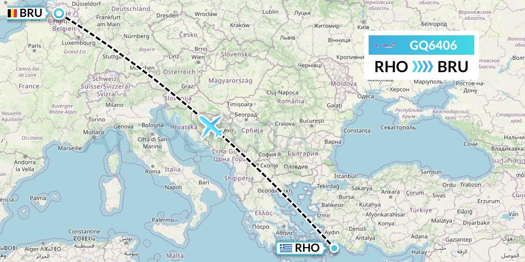 GQ6406 Sky Express (Greece) Flight Map: Rhodes to Brussels