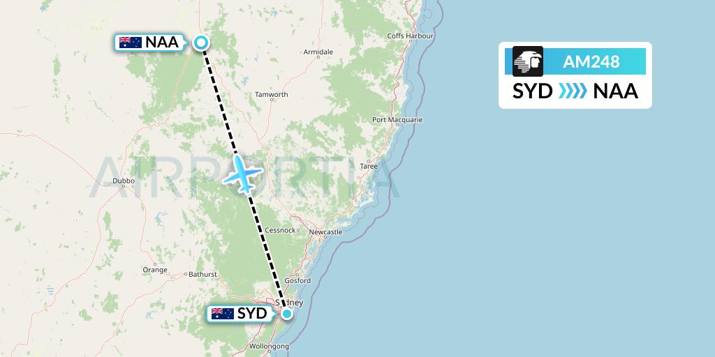 AM248 Aeromexico Flight Map: Sydney to Narrabri