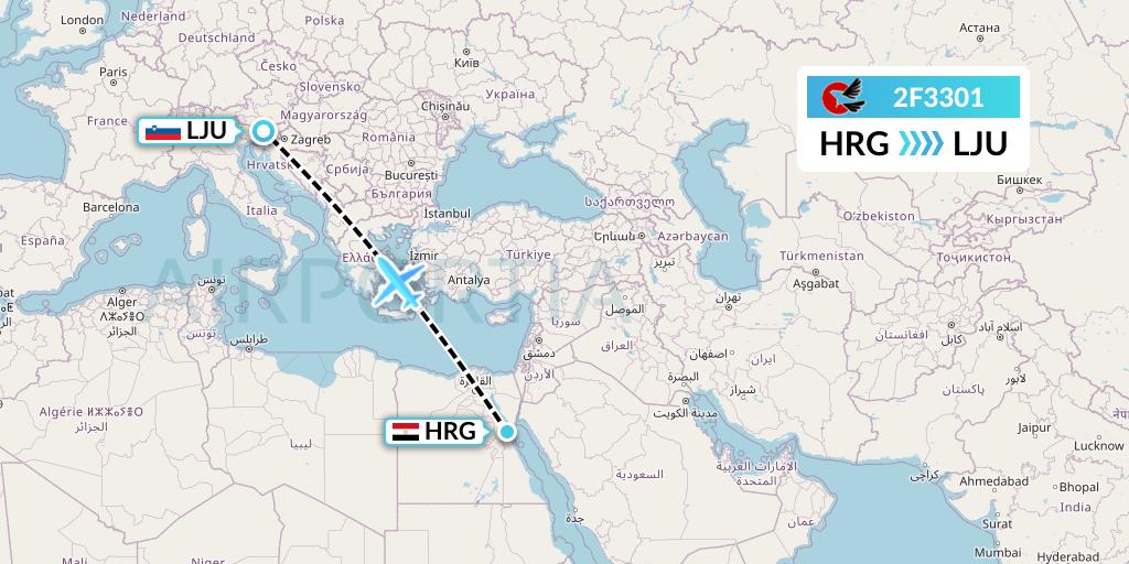 2F3301 twoFlex Taxi Aereo Flight Map: Hurghada to Ljubljana