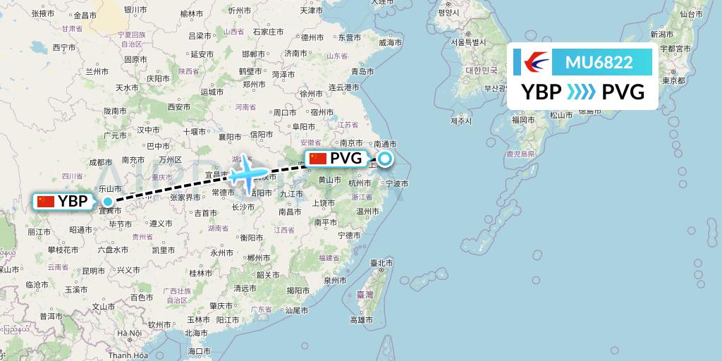 MU6822 China Eastern Airlines Flight Map: Yibin to Shanghai