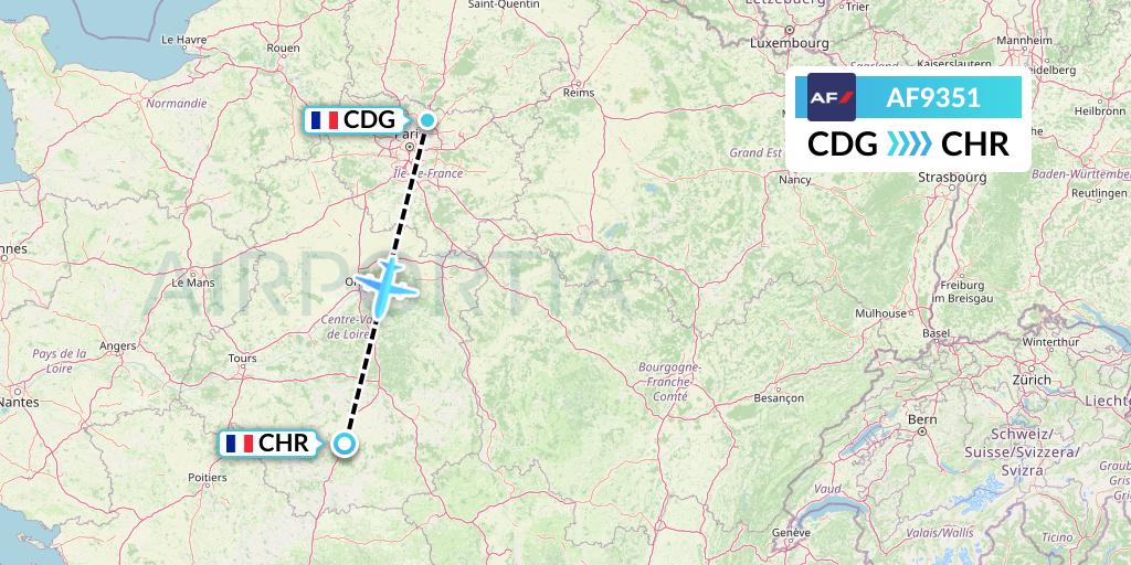 AF9351 Air France Flight Map: Paris to Chateauroux