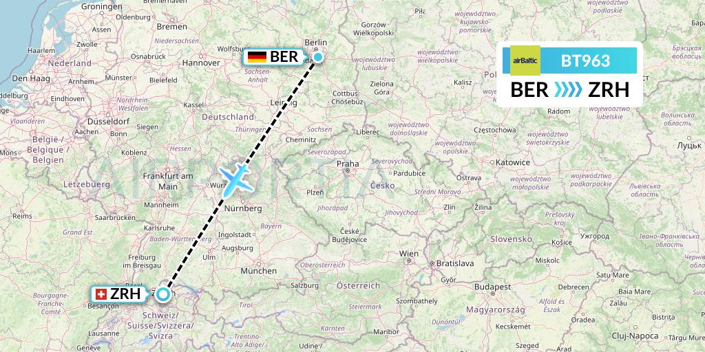 BT963 Air Baltic Flight Map: Berlin to Zurich
