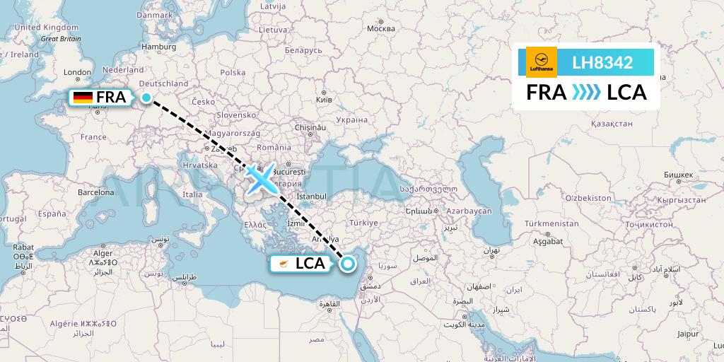 LH8342 Lufthansa Flight Map: Frankfurt to Larnaca