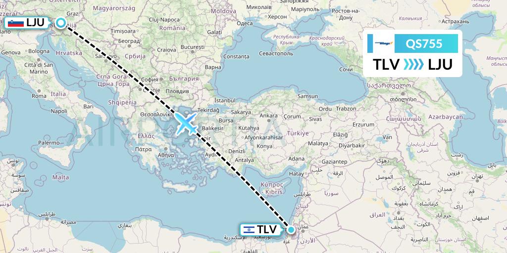 QS755 Smartwings Flight Map: Tel Aviv to Ljubljana