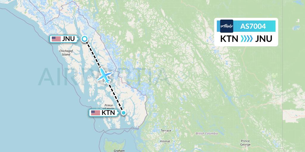 AS7004 Alaska Airlines Flight Map: Ketchikan to Juneau