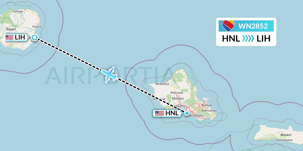 WN2852 Southwest Airlines Flight Map: Honolulu to Lihue