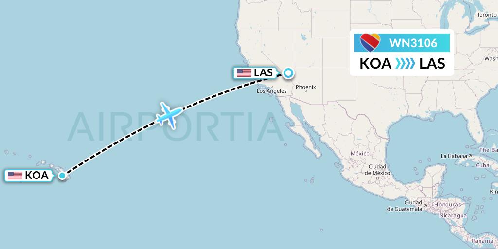 WN3106 Southwest Airlines Flight Map: Kailua-Kona to Las Vegas