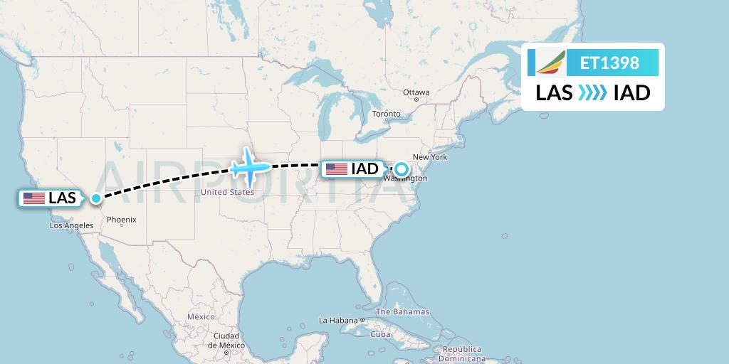ET1398 Ethiopian Airlines Flight Map: Las Vegas to Washington