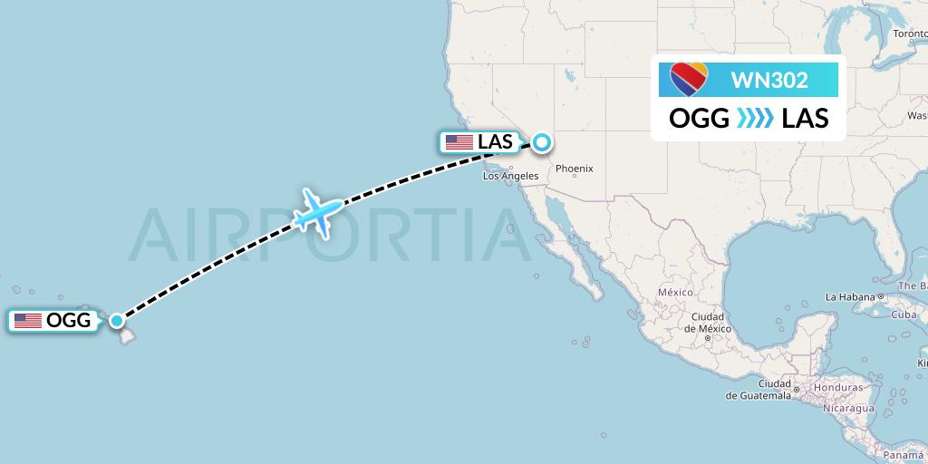 WN302 Southwest Airlines Flight Map: Kahului to Las Vegas