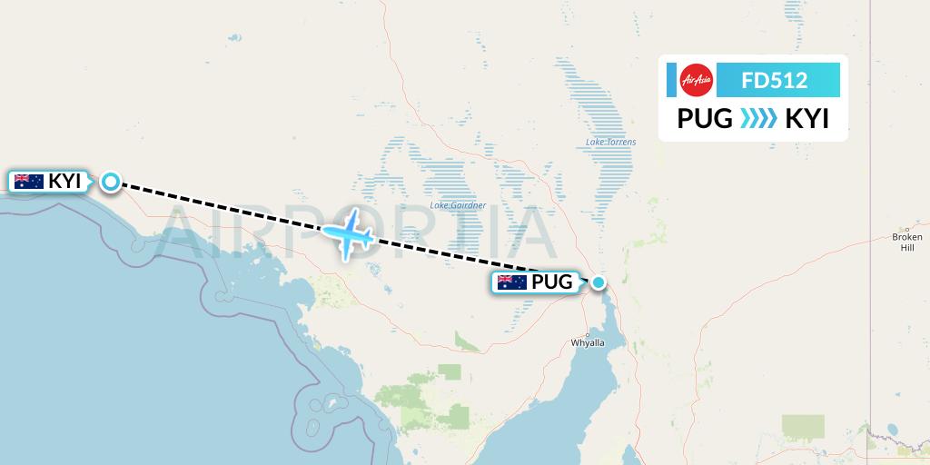FD512 Thai AirAsia Flight Map: Port Augusta to Yalata Mission