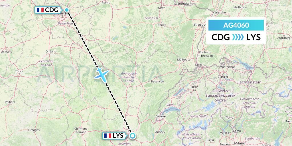 AG4060 Aruba Airlines Flight Map: Paris to Lyon