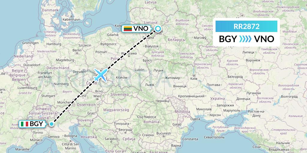 RR2872 Royal Air Force Flight Map: Milan to Vilnius