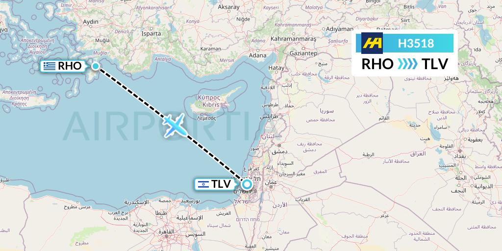 H3518 Harbour Air Flight Map: Rhodes to Tel Aviv