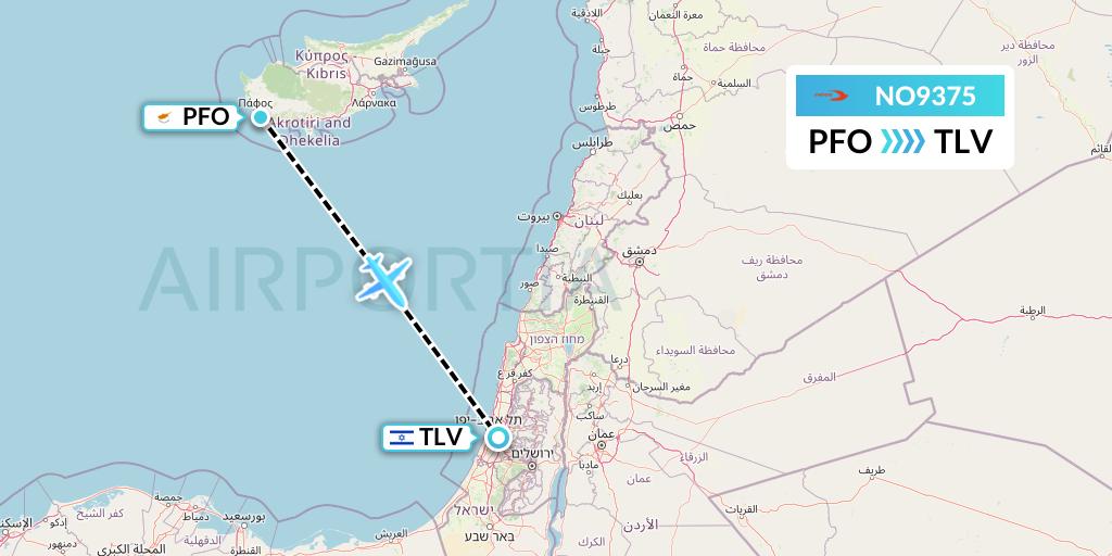NO9375 Neos Flight Map: Pafos to Tel Aviv