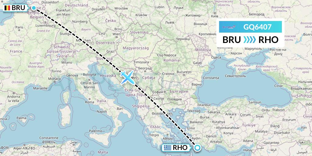 GQ6407 Sky Express (Greece) Flight Map: Brussels to Rhodes