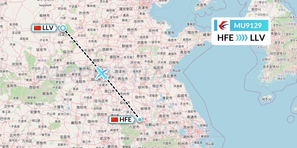 MU9129 China Eastern Airlines Flight Map: Hefei to Kunming