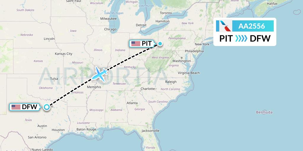 AA2556 American Airlines Flight Map: Pittsburgh to Dallas