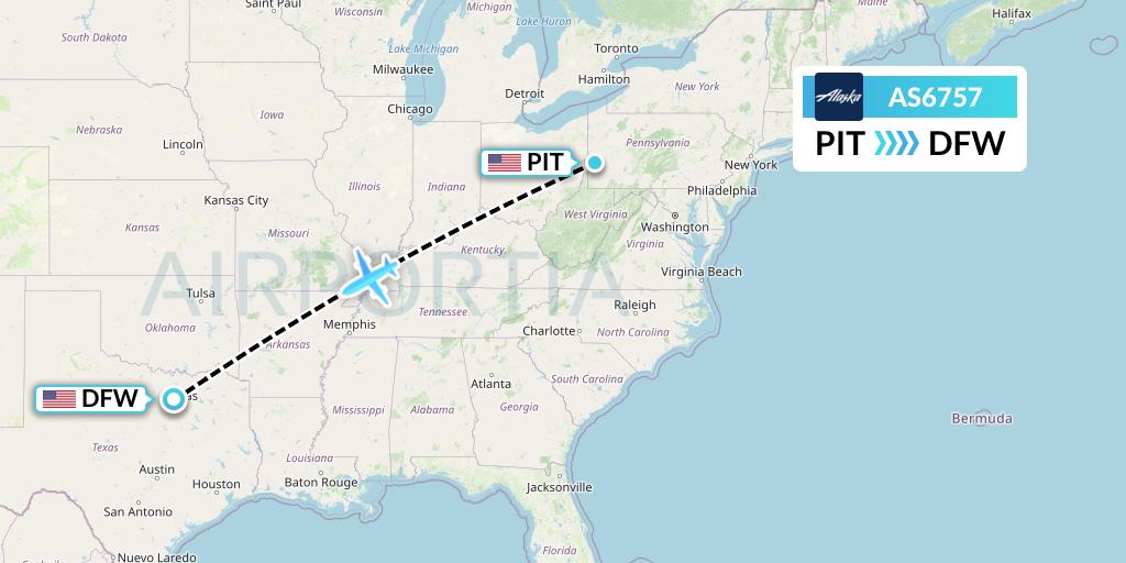 AS6757 Alaska Airlines Flight Map: Pittsburgh to Dallas